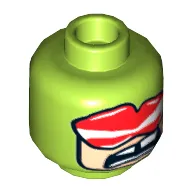 Minifig Head Killer Moth, Balaclava, Red and White Goggle, Light Nougat Face, Wide Mouth with Missing Tooth Print [Hollow Stud]