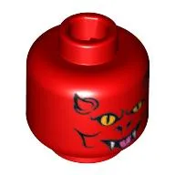 Minifig Head Devil, Yellow Eyes, Horns Print [Blocked Open Stud]
