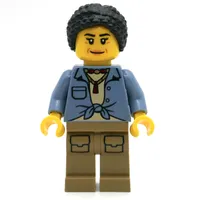 Woman, Sand Blue Shirt, Dark Tan Legs, Black Hair