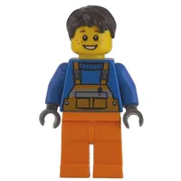 Worker - Blue Torso, Orange Overall, Dark Brown Hair