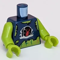 Torso Vest, Tattered, Gravestone with Red Minifig Hand, Lime Body print, Lime Arms and Hands