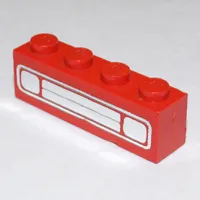 Brick 1 x 4 with Bottom Tubes, Lowered Center Cross Support with Chrome Silver Car Grill Print [Embossed]