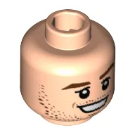 Minifig Head Christoph Kramer, Reddish Brown Eyebrows, Stubble, White Pupils, Chin Dimple, Open Smile Print [Hollow Stud]