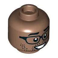 Minifig Head, Black Glasses, Stubbled Beard, Big Smile/Small Smile print