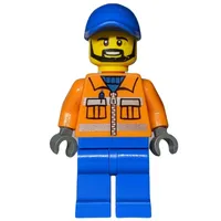 Worker - Orange Torso, Blue Legs, Blue Cap, Black Beard