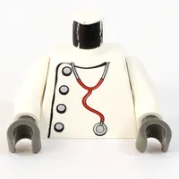 Torso Lab Coat, Gray Buttons, Stethoscope Print (Mad Scientist), White Arms, Dark Gray Hands