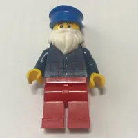 Man, Dark Blue Plaid Shirt, Red Legs, Blue Hat, White Beard