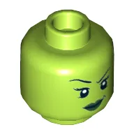 Minifig Head She-Hulk, Dual Sided, Dark Green Lips, Teeth Bared Angry / Malicious Smile Print [Hollow Stud]