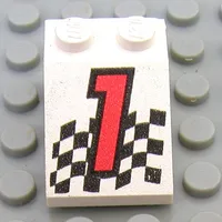 Slope 33° 3 x 2 with Red '1', Chequered Flag Print