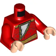 Torso White Lightning Bolt on Gold Field, Gold Trim Print (Shazam), Red Arms, Light Nougat Hands