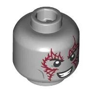 Minifig Head Drax, Dark Bluish Gray Cheek Lines, Dark Red Tattoos on Front and Back, Angry Expression Print