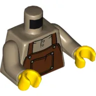 Torso Apron, Reddish Brown with Pocket print, Dark Tan Arms, Yellow Hands