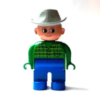 Duplo Figure, Early, Cowboy Hat Light Gray, Blue Legs, Plaid Shirt Print