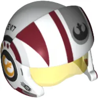 Helmet with Visor Rebel Pilot, Cheek Protectors, Trans-Yellow Visor and Dark Red Stripes and Black Rebel Logo Print