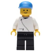 Man, White Jacket with Zipper, Black Legs, Blue Cap