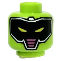 Minifig Head Robot, Black Visor, Lime Eyes, Red Triangle in Back print
