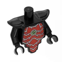 Torso Short and Modified with Armor - Smooth Breastplate with Shoulder Pads - Red Samurai Armor, Gold Chines Symbol in Circle Print