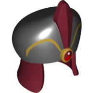 Hat, Black Dome, Dark Red Feather, Red Jewel, Gold Trim Print