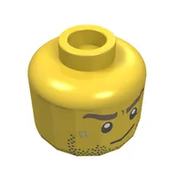 Minifig Head, Stubble, Brown Eyebrows, Crooked Smile and Scar Print [Hollow Stud]