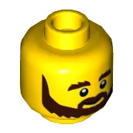 Minifig Head Garbage Man Grant, Beard Brown, Bushy Eyebrows, Grin and White Pupils Print [Hollow Stud]