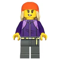 Skateboarder, Dark Purple Torso, Dark Bluish Grey Legs, Reddish Orange Helmet