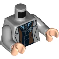 Torso Jacket with Vest, Star Badge and Dark Bluish Gray Tie Print, Light Bluish Gray Arms, Light Nougat Hands