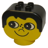 Duplo Head Brick with Black Male Hair, Freckles and Eyes Looking Right