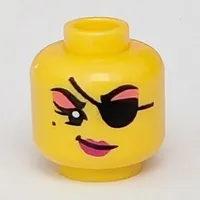 Minifig Head, Pink Eye Shadow, Freckle, Black Eye Patch print [Hollow Stud]