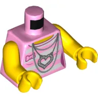 Torso Shirt with White and Bright Pink Stripes, Necklace, Heart Pendant with Back Print, Yellow Arms and Hands