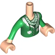 Minidoll Torso Girl with Green Sweater and Scarf and White Pom Poms Print, Light Nougat Arms with Hands with Green Long Sleeves Print