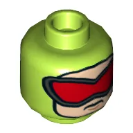 Minifig Head Killer Moth, Dual Sided, Balaclava with Nougat Face, Red Goggles / Scared Print [Hollow Stud]