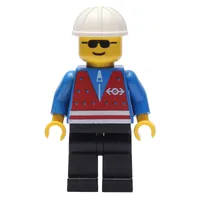 Train Worker - Red Vest, Black Legs, White Helmet, Sunglasses