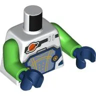 Torso Space Suit, Dark Blue and Sand Blue Panel, Gold Lines, Classic Space Logo Print, Bright Green Arms, Dark Blue Hands