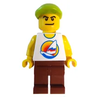 White Torso with Surfboard, Reddish Brown Legs, Lime Cap