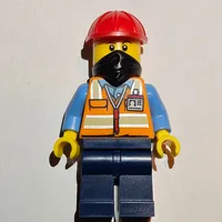Construction Worker - Orange Torso, Dark Blue Legs, Red Helmet, Black Bandana