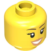 Minifig Head, Peach Lips, Open Mouth Smile, Brown Eyebrows Print [Hollow Stud]