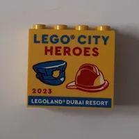 Brick 2 x 4 x 3 with 'LEGOLAND DUBAI RESORT LEGO CITY HEROES 2023' Print