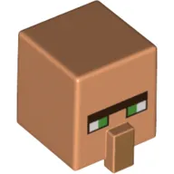 Minifig Head Special, Cube with Nose and Villager Face with Green Eyes Print