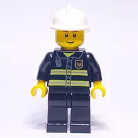 Fireman, Black Fire Jacket with Radio and Badge, White Helmet, Reddish Brown Eyebrows (3626c Head)
