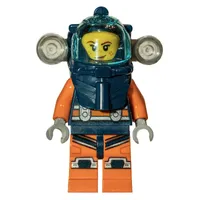 Diver, Woman, Dark Blue and Orange Wetsuit, Dark Blue Diving Helmet with Flashlights and Visor