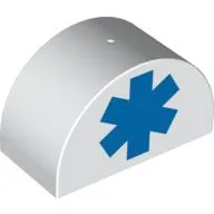 Duplo Brick 2 x 4 x 2 Curved Top with Hospital Blue Star print