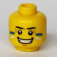 Minifig Head Tribal Chief, Face Paint with Blue and White Painted Cheeks and Grin