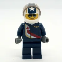 Pilot, Dark Blue Jumpsuit with Plane and Wings Badge, White Helmet with Stars and Visor, Sunglasses