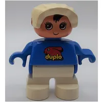 Duplo Figure, Early Child, with Bonnet White, White Legs, Duplo Bunny Logo Print