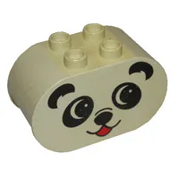 Duplo Brick 2 x 4 x 2 Rounded Ends with Panda Face Type 1 (colored) Print