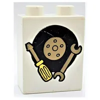 Duplo Brick 1 x 2 x 2 with Tire with Wheel, Screwdriver and Wrench Print