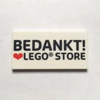 Tile 2 x 4 with 'BEDANKT! heart LEGO STORE' print