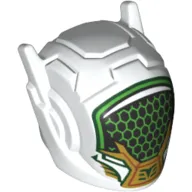 Helmet with Antennae and Headphones and Black Visor with Green Honeycomb, Gold/Green Decorations Print (Mei)