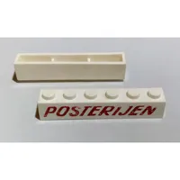 Brick 1 x 6 without Bottom Tubes with Cross Side Supports with 'POSTERIJEN' Italic Red Print