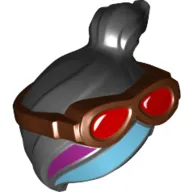 Hair Ponytail with Purple/Medium Blue Streak, Reddish Brown Goggles with Red Glasses